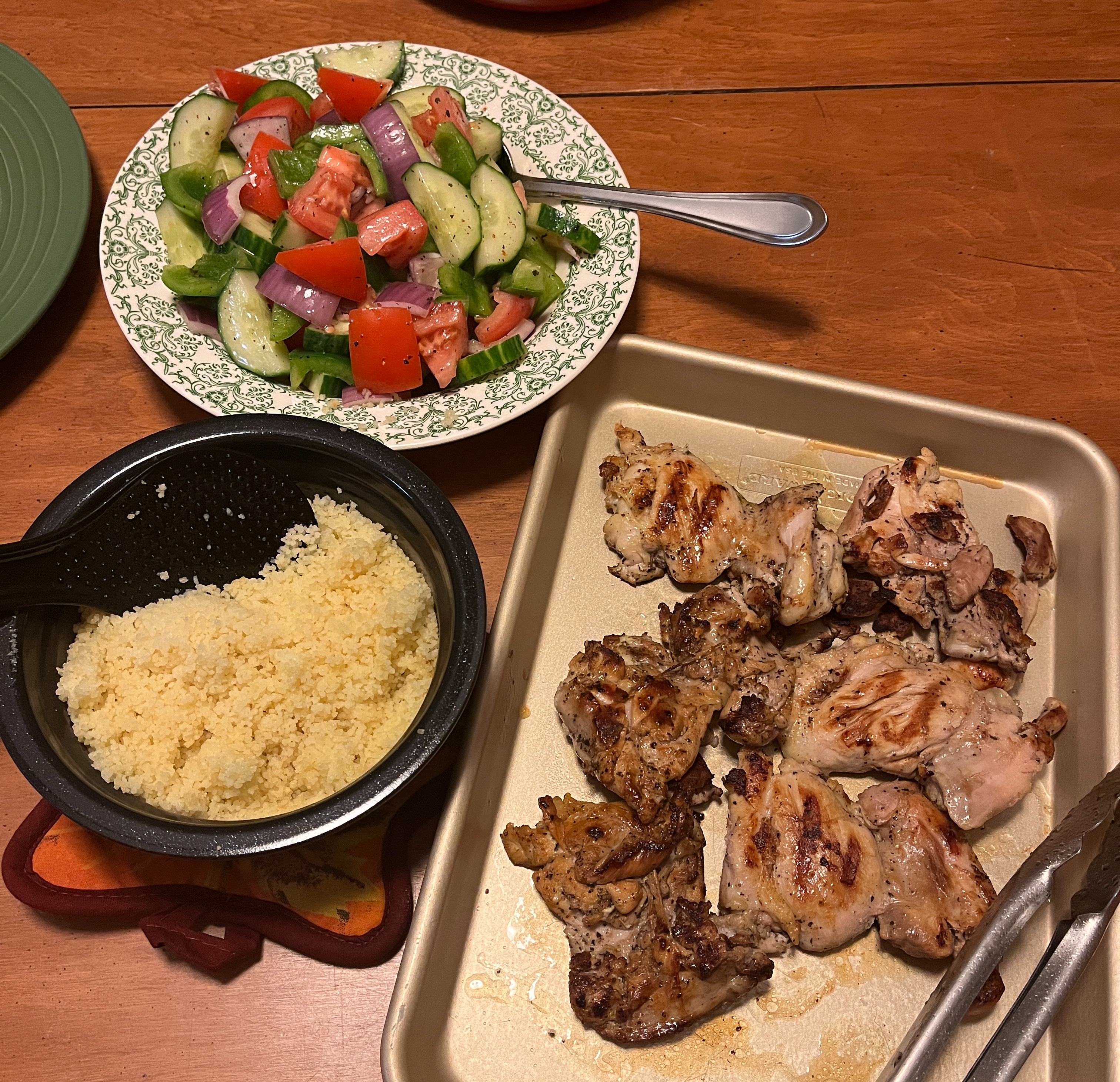Fattoush salad with couscous and grilled chicken